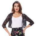 Kate Kasin Women&#39;s Three Quarter Sleeve Cropped Short Open Preto Lace Bolero Shrug Shawl KK000430-1